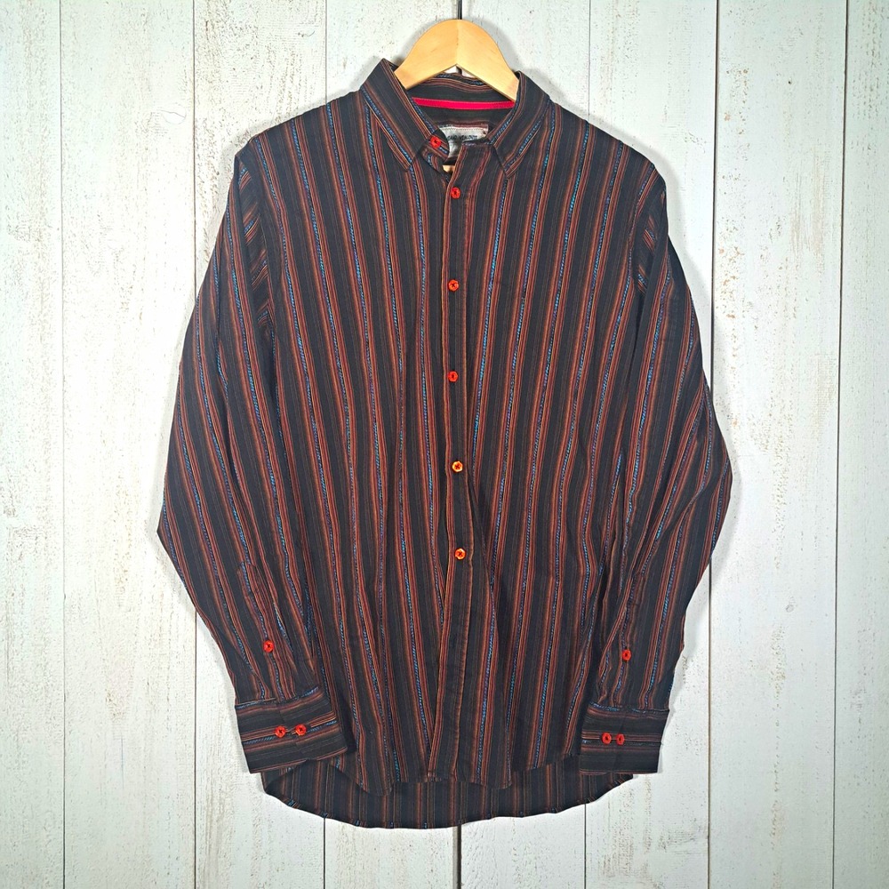 Luchiano Visconti Retro Eclectic L Striped Long Sleeve Stretch Button-Up Shirt